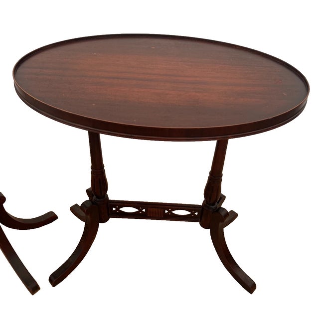 Antique Side Tables Oval Top Set of Two Double Pedestal Base Mahogany Hepplewhite For Sale - Image 11 of 17