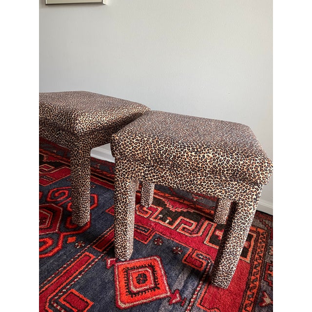 Black Vintage Pair of Leopard Print Upholstered Vanity Stools – Hollywood Regency Style For Sale - Image 8 of 11