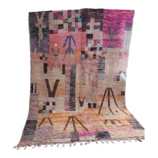 Contemporary Pink Turquoise Patchwork Wool Moroccan Rug For Sale