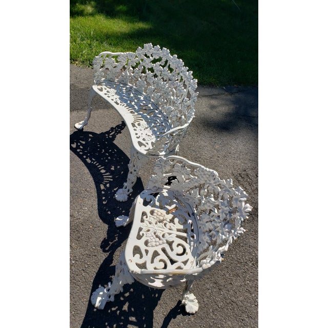 Vintage Cast Iron Grape & Vine Leaf Bench & Arm Chair For Sale - Image 11 of 12