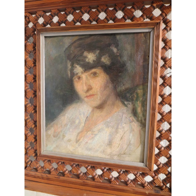 Textile French Portrait of a Fashionable Young Lady by Mermet Circa 20s For Sale - Image 7 of 12
