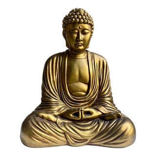 Mid Century Gilded Cast Plaster "Amida" Buddha Statue For Sale