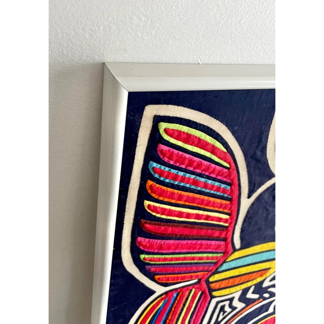 Red Framed Vintage Indian Mola Textile Art For Sale - Image 8 of 10
