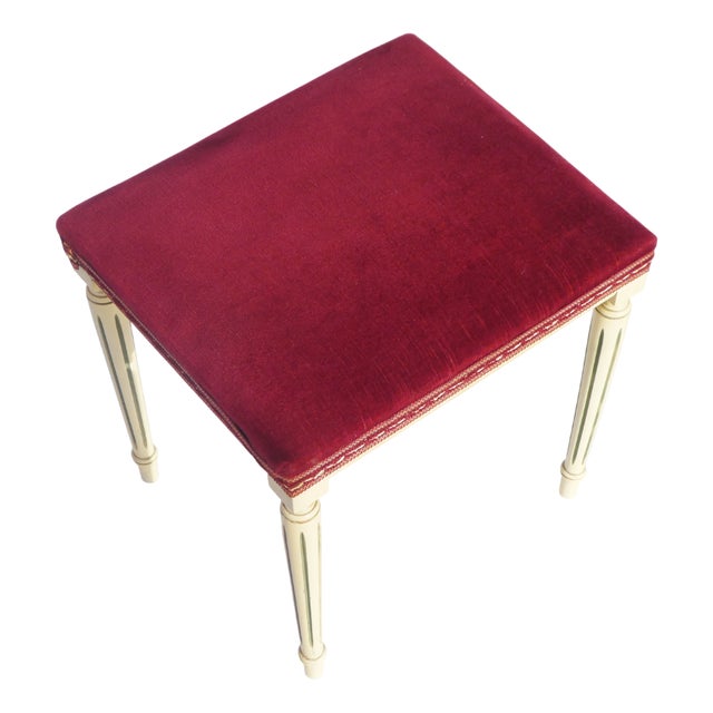 French Louis XVI Style Wooden Bench with Red Velvet, 1960s For Sale