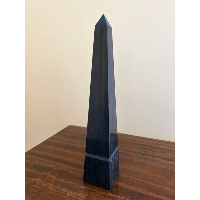 A stunning neoclassical or Grand Tour style solid marble black obelisk Measures: 3"W x 3"D x 16.25"H. Very good original...
