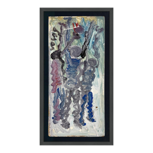 Purvis Young, Hoops, Original Mixed Media Painting on Wood, Hand Signed, Framed