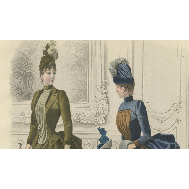 Paper French Fashion Print, Parisian Ladies and Child Interior Scene, 1887, Paper For Sale - Image 7 of 10