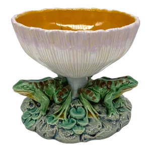 Minton Majolica Mushroom Tazza With Three-Frog Base, English, Dated 1868