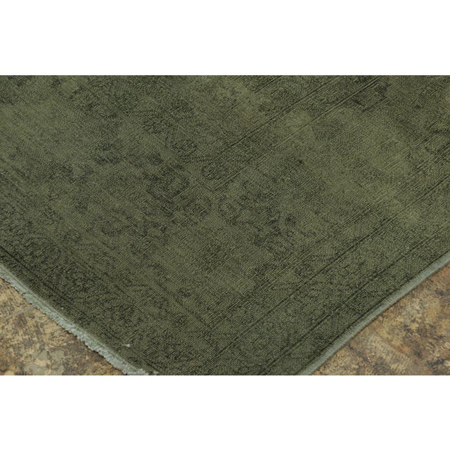 1950s Vintage Distressed Textural Rug in Lush Forest Green Tones - Rug & Kilim For Sale - Image 5 of 7