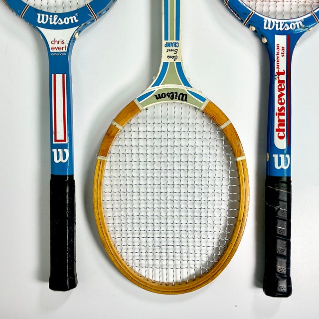 Vintage Americana Boho Chic Chris Evert Wood Wilson Tennis Rackets Decorative Objects - Set of 3 For Sale - Image 6 of 14