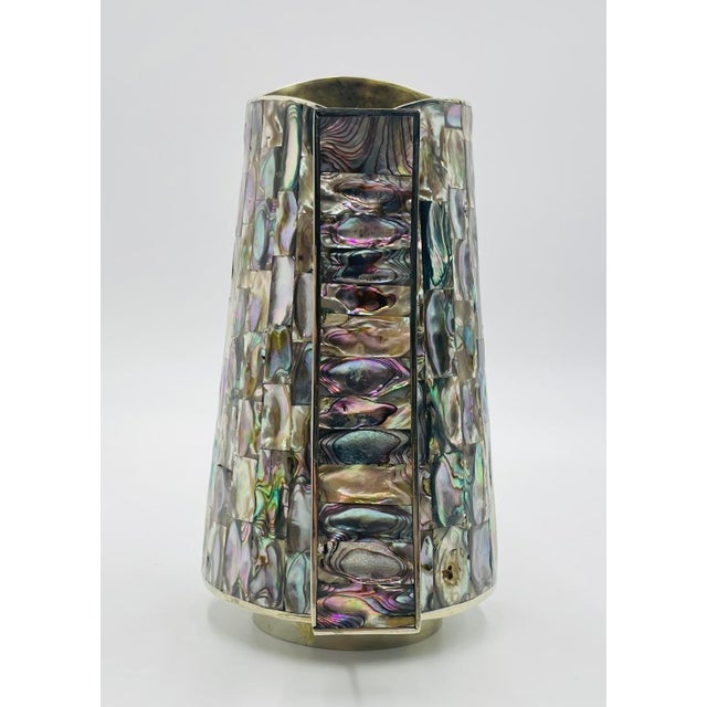 Mid 20th Century Mexican Alpaca Silver & Abalone Shell Pitcher, Signed Lhg For Sale - Image 9 of 17