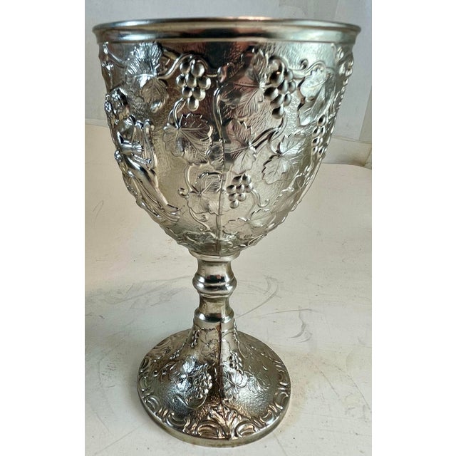 Mid 20th Century Silver Plate Loving Cup Goblet Wedding Wine Stem Embossed Cherubs Grapes For Sale - Image 4 of 12