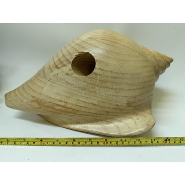 Late 20th Century Sarreid Ltd. Style Large Carved Wood Conch Shell Sculpture on Acrylic Base For Sale - Image 16 of 18