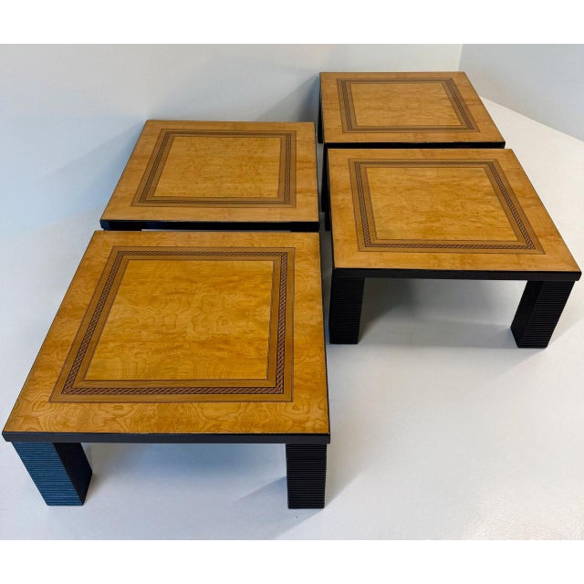 Large Modular Coffee Table with Four Matching Elements with Wood Inlay, 1980s, Set of 4 For Sale - Image 4 of 15
