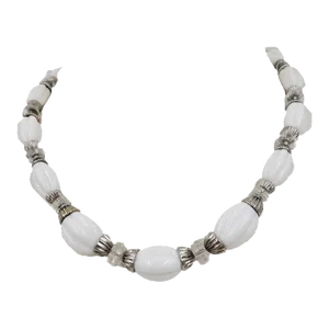 Vintage 1950s Signed Napier Silvertone White Beaded Necklace
