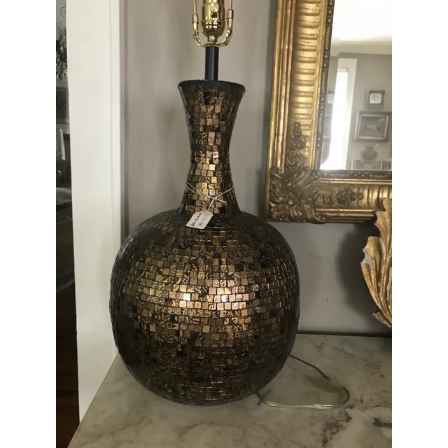 John Richard Table Lamp. Gold and Brown Mosaic Glass Lamp With Beige Silk Shade With Gold Leaf Lining. Jrl #8380...