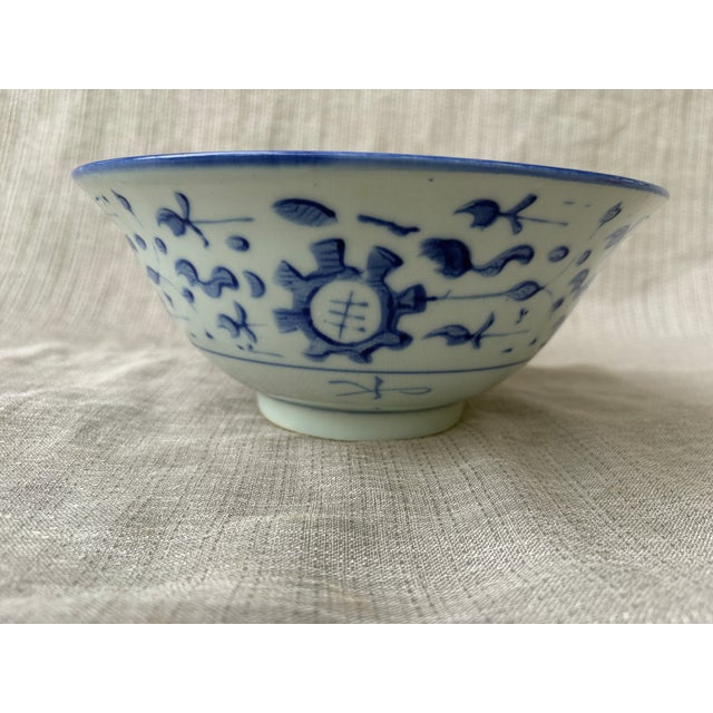 Vintage Blue and White Floral Chinese Bowl For Sale - Image 9 of 18