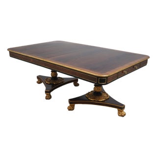 Baker Double Pedestal Neoclassical Burl, Ebony & Gold Dining Table For Sale