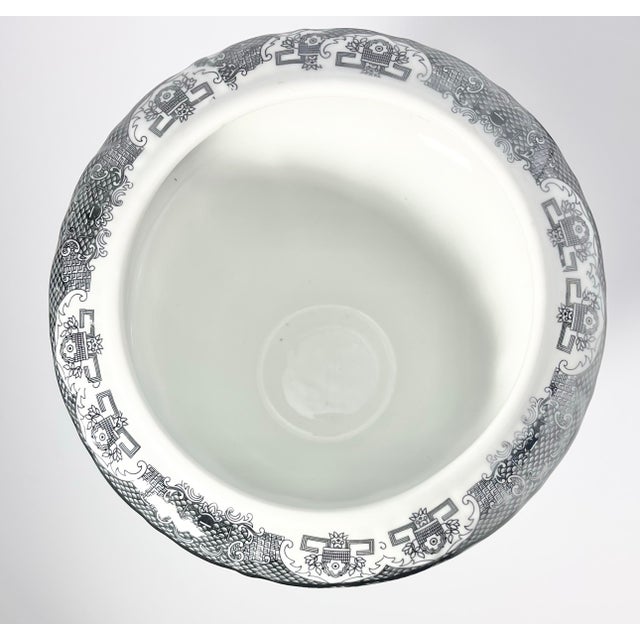 Porcelain Chinoiserie Toile Black & White Pedestal Transfer Planter Pot For Sale In Dallas - Image 6 of 9