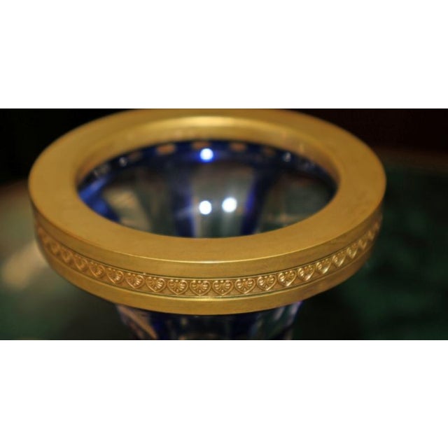 Pair of Late 19th Century Neoclassical Russian Bronze & Cut Cobalt Glass Vases For Sale In New York - Image 6 of 17