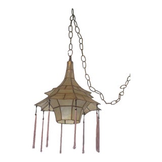 Vintage Mid-Century Modern Asian Style Mica Hanging Fixture For Sale