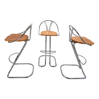 Chrome Cantilever Bar Stools, 1970, Set of 3 For Sale