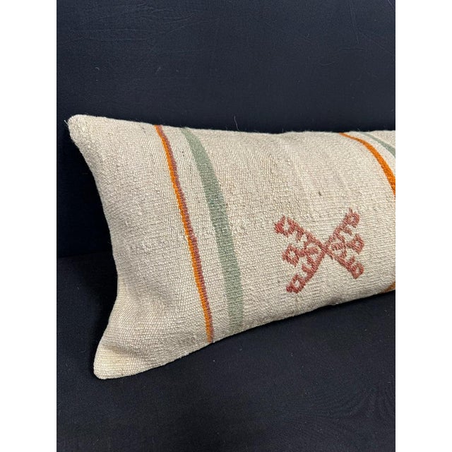 Turkish Hemp Pillow Cushion Natural Beige Red Cushion Cover 14"x40" #30486 Enhance your home decor with our Kilim Pillow...