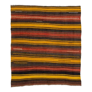 1960s Vintage Kilim Handmade Multicolor Geometric Wool Rug
