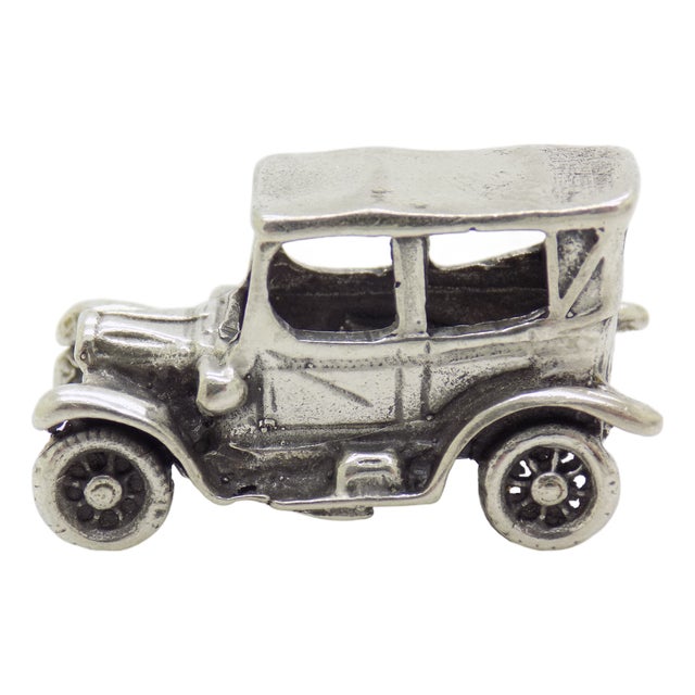 Vintage Italian Handmade Genuine Silver Classic Car Dollhouse Miniature, 1970s For Sale
