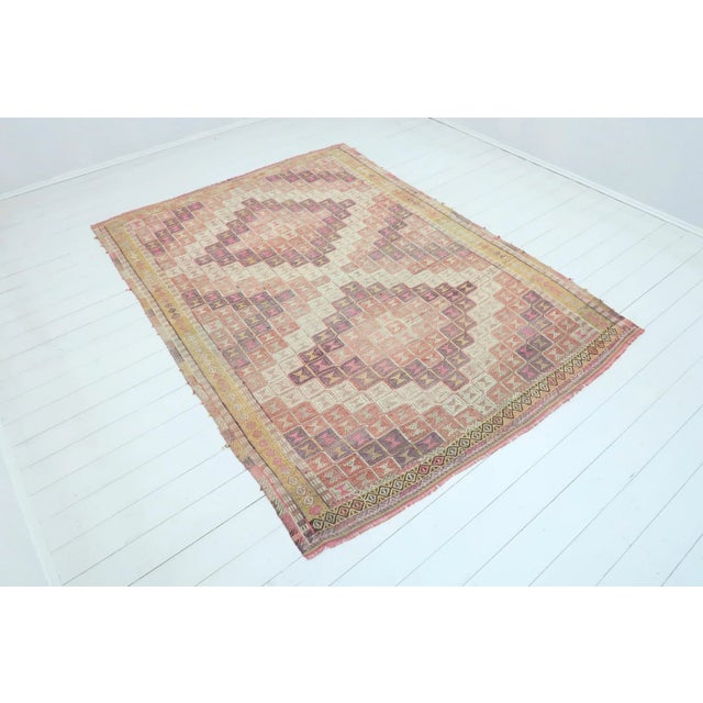 Boho Chic Mid 20th Century Sardes Nomads Embroidery Kilim Rug For Sale - Image 3 of 13
