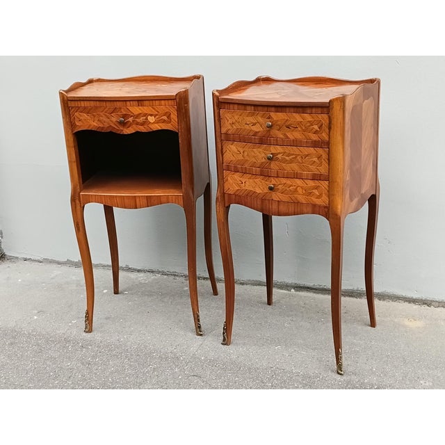 Late 19th Century Late 19th Century Pair of French Louis XV Style Rosewood Side Tables Nightstands by Haentges Freres For Sale - Image 5 of 15