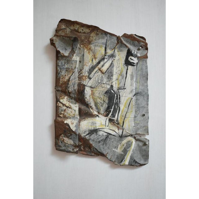Gen, Abstract Composition, 1980s, Mixed Media Painting on Metal, Framed For Sale - Image 4 of 6