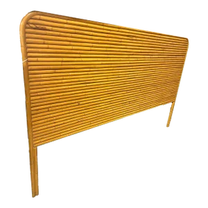 1950s Restored Wide Mid -Century King Size Stacked Rattan Headboard