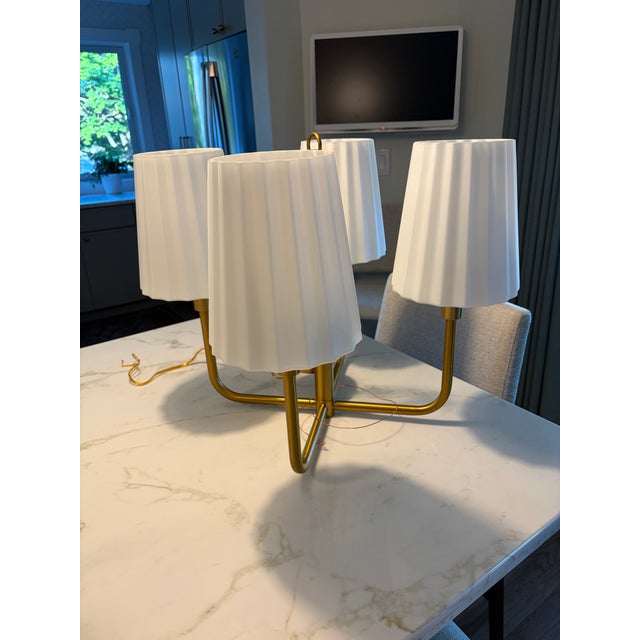 Alora Mood “Plisse” 4-Light Chandelier – Aged Gold W/Pleated Shades For Sale - Image 4 of 5