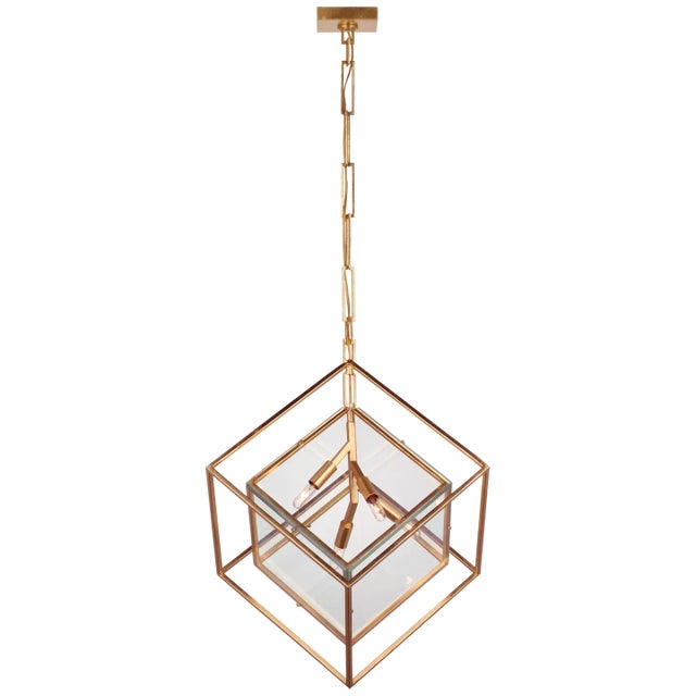 Modern Kelly Wearstler for Visual Comfort Signature Cubed Large Pendant in Gild with Clear Glass For Sale - Image 3 of 3