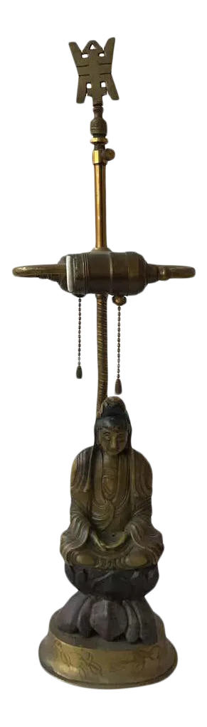 1920s Hand Carved Soapstone Asian Figural Lamp on Brass Base