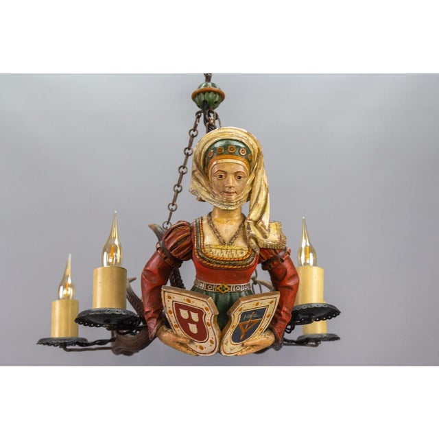 Antique Carved Wooden Four-Light Chandelier, 1890s For Sale - Image 4 of 18
