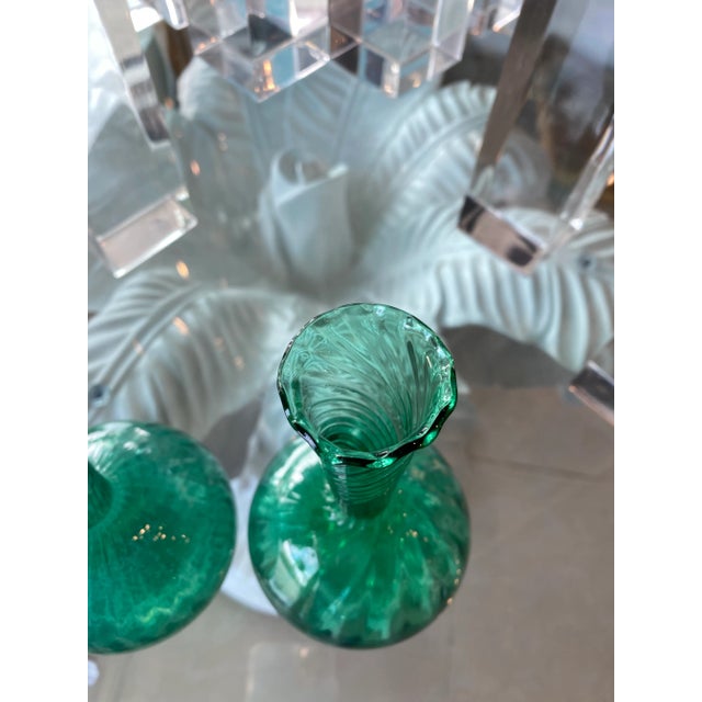 Hollywood Regency Vintage Murano Emerald Glass Bud Vases -A Pair For Sale - Image 3 of 13