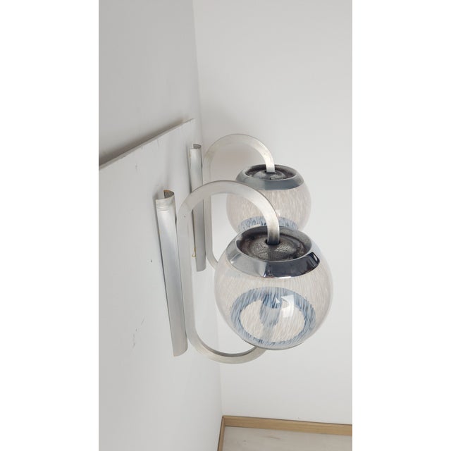 Silver Wall Lamps in Chrome and Shaded Transparent Glass, 1960s, Set of 2 For Sale - Image 8 of 16