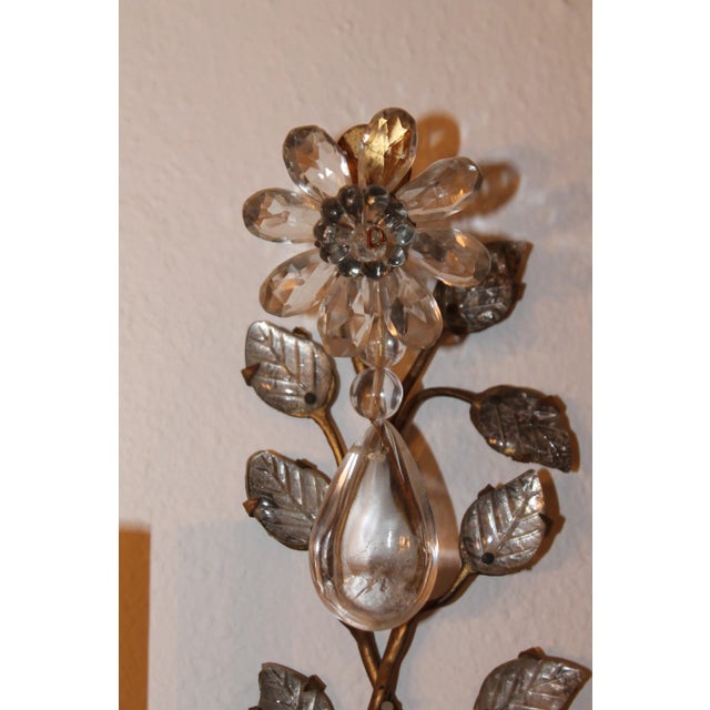 Exceptional Maison Bagues France Rock Crystal Floral Two-Light Wall Sconces a - Pair For Sale In Miami - Image 6 of 11