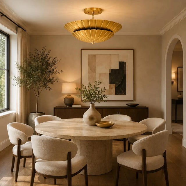 Contemporary Handcrafted Antique Brass Shell Chandelier | Sculptural Scalloped Pendant Light | Art Deco Luxury Ceiling Fixture | Statement Lighting For Sale - Image 3 of 7