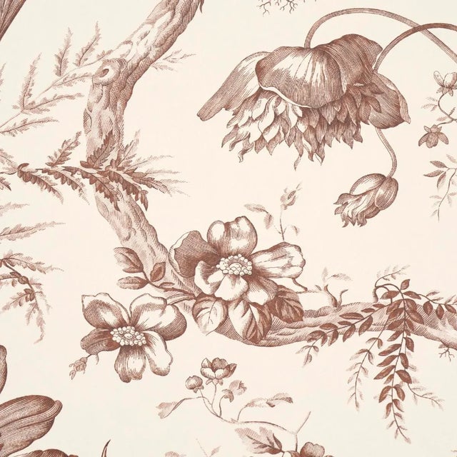 Schumacher SAMPLE - Schumacher Toile De Fleurs Wallpaper In Fawn For Sale - Image 4 of 4