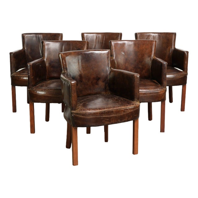 Vintage Grained Cowhide Leather Dining Chairs, Set of 6 For Sale