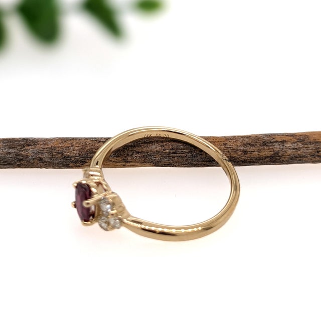 Dainty Ruby Ring W Natural Diamond Accents in Solid 14k Yellow Gold | Oval 6x4mm, Size 6.75 For Sale In Columbus - Image 6 of 6