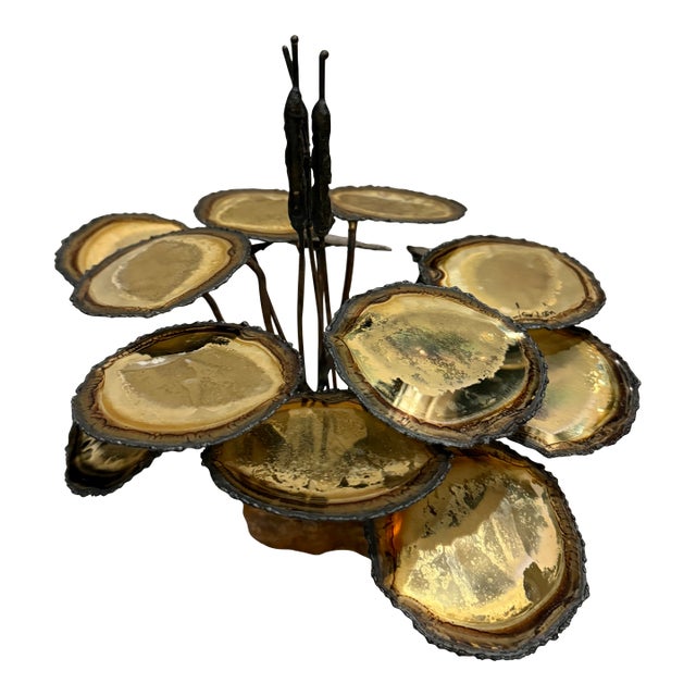 Mid 20th Century Signed Brutalist Mixed-Metal Botanical Sculpture on Onyx Base | Mid-Century Modern Studio Art For Sale