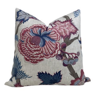 Indienne Jacobean Floral Pillow Cover in Raspberry, 20x20 Pillow For Sale