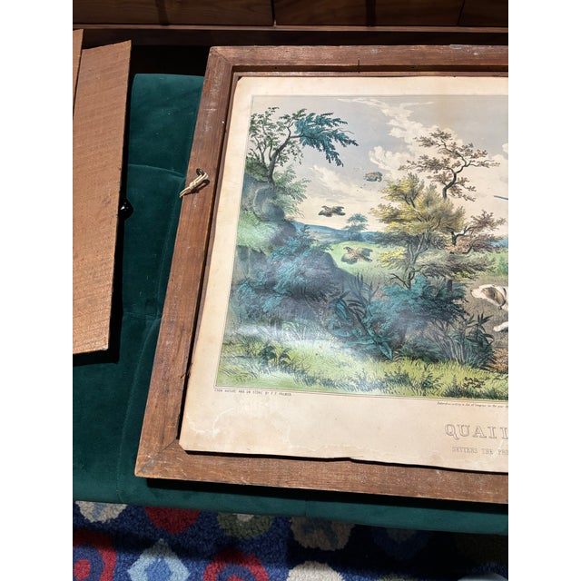 Original 1852 N. Currier "Quail Shooting" Hand-Colored Lithograph by Fanny Palmer - Nice Margins- Framed For Sale - Image 11 of 12