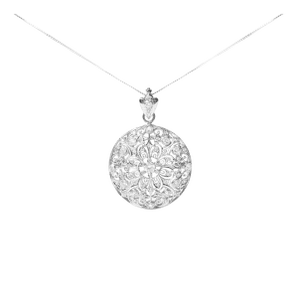 18K White Gold 1 5/6 Cttw Diamond Cluster Floral Filigree Brooch Pin and 18" Pendant Necklace (G-H C