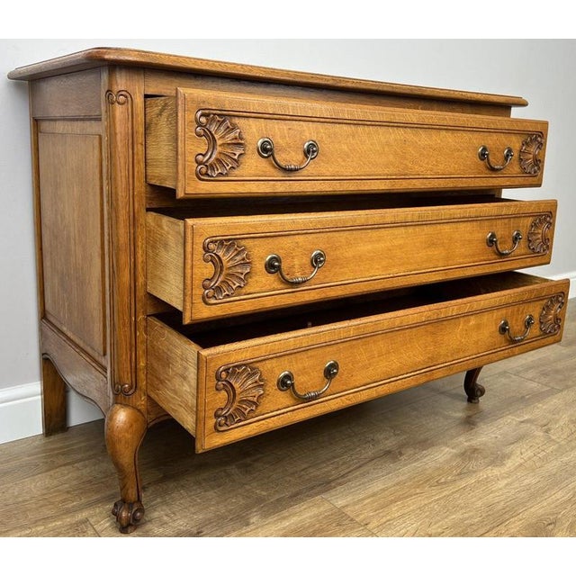 Vintage French Louis Style Oak Chest of 3 Drawers For Sale - Image 11 of 12