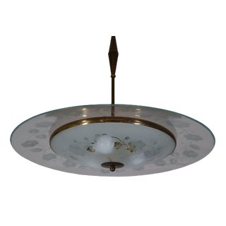 Hanging Light in Glass and Brass in the style of Fontana Arte, 1950s For Sale